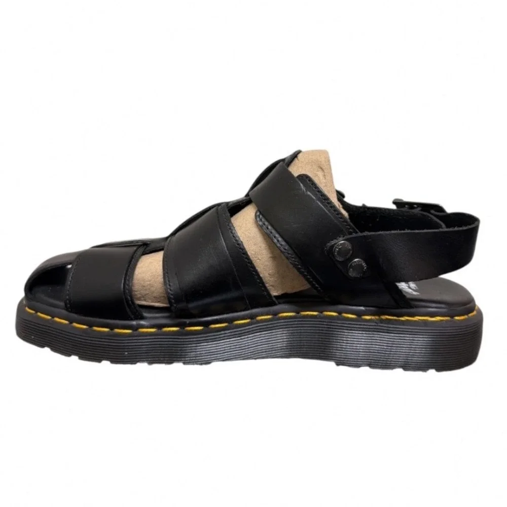 Dr. Martens Terry Sandals Mens Black Leather Fisherman Platform Buckle Strap
